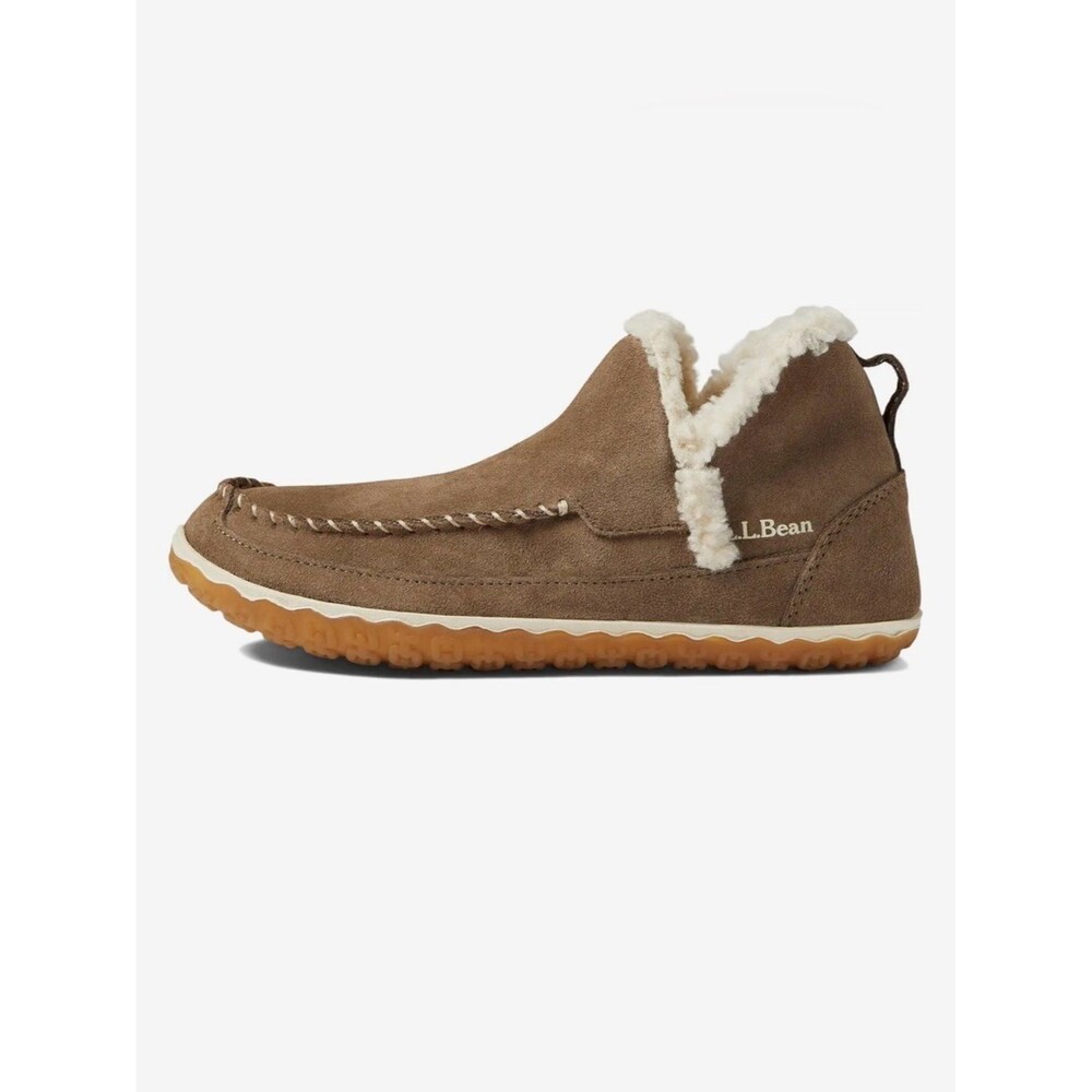 L.L. Bean Brown Suede Sherpa-Lined Moccasin Slippers Sz 8 Versatile Cottage Boho